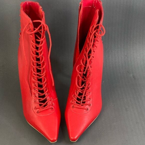 Steve Madden Red Allnight Leather Laced Stiletto Heel Booties womens size 6 new - Picture 6 of 10